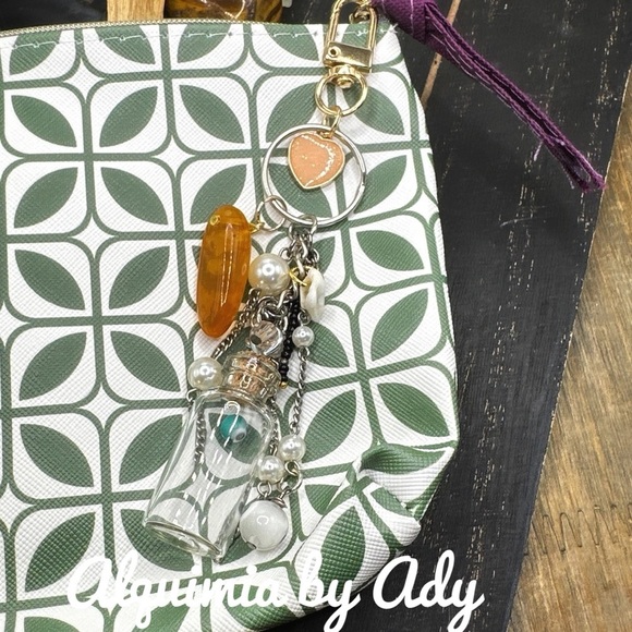 Glass Bottle Charm Keychain with Beads Amber - Picture 2 of 2